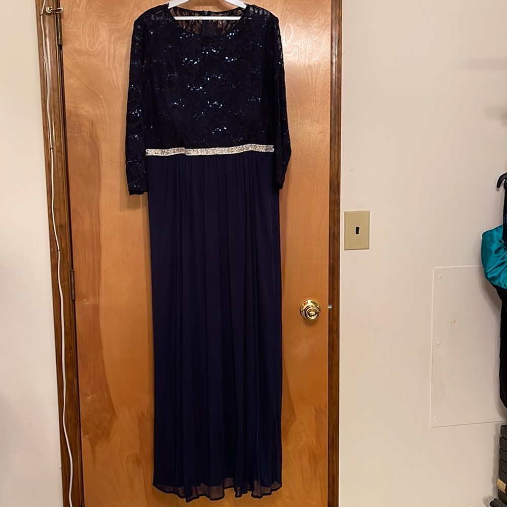 LONG LACE BODICE DRESS WITH LONG SLEEVES BY CELAVIE 6305L